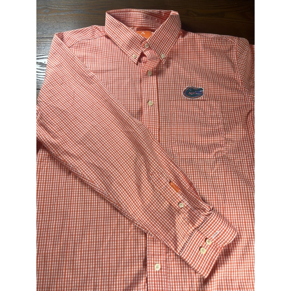 Antigua Mens Sz XL Orange Checkered Florida Gators Long Sleeve Button Up Shirt